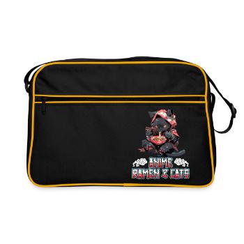 Anime Manga Kawaii Katze isst Ramen Nudeln - Retro Tasche - Schwarz/Gold - Vorne