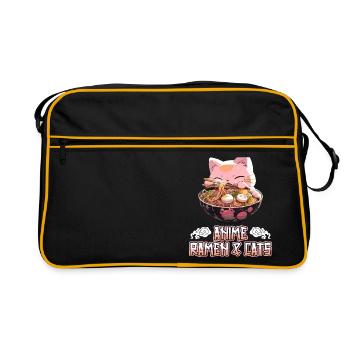 Anime Manga Kawaii Katze isst Ramen Nudeln - Retro Tasche - Schwarz/Gold - Vorne
