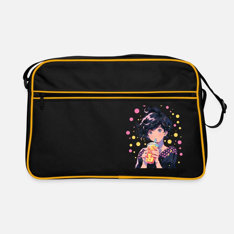 Anime and Boba Bubble Tea - Retro Tasche - Schwarz/Gold