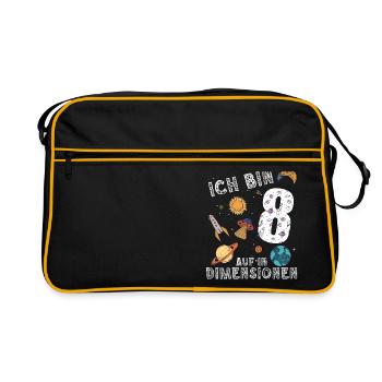 Ich bin 8 Auf in neue Dimensionen 8. Geburtstag - Retro Tasche - Schwarz/Gold - Vorne