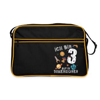 Ich bin 3 Auf in neue Dimensionen 3. Geburtstag - Retro Tasche - Schwarz/Gold - Vorne