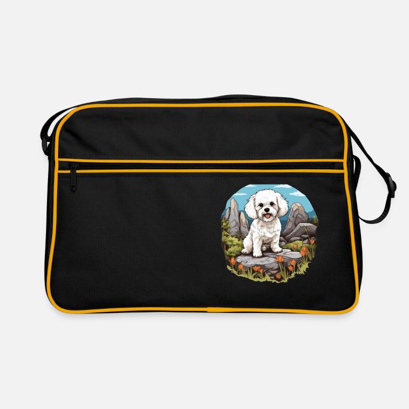 Hund Bichon Friesé - Retro Tasche - Schwarz/Gold