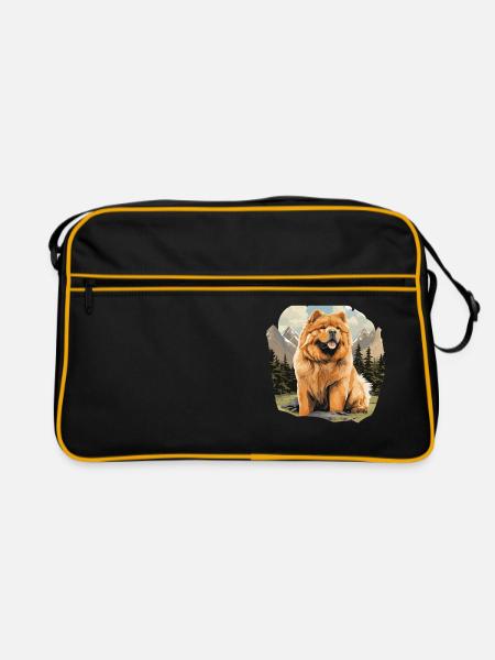 Hund Chow Chow - Retro Tasche - Schwarz/Gold - Vorne
