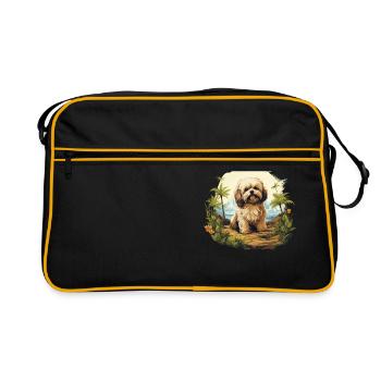 Chien Bichon Havanais - Sac Retro - noir/or - Devant