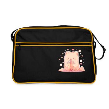 Kawaii Cat Drinks Boba Bubble Tea Chibi - Retro Bag - black/gold - Front
