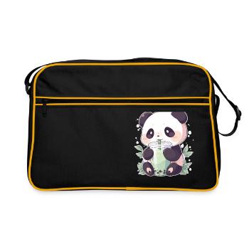 Kawaii Panda trinkt Boba Bubble Tea Chibi - Retro Tasche - Schwarz/Gold - Vorne