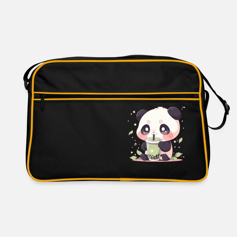 Kawaii Panda trinkt Boba Bubble Tea Chibi Retro Tasche