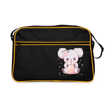 Kawaii Koala trinkt Boba Bubble Tea Chibi - Retro Tasche - Schwarz/Gold - Vorne