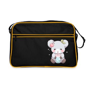 Kawaii Koala trinkt Boba Bubble Tea Chibi - Retro Tasche - Schwarz/Gold - Vorne