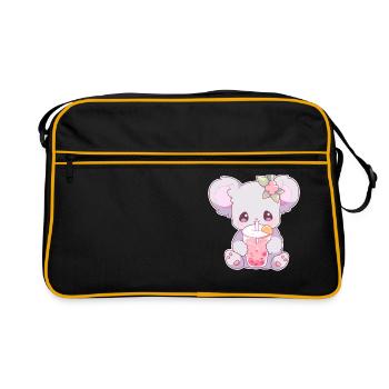 Kawaii Koala trinkt Boba Bubble Tea Chibi - Retro Tasche - Schwarz/Gold - Vorne
