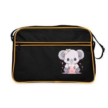 Kawaii Koala trinkt Boba Bubble Tea Chibi - Retro Tasche - Schwarz/Gold - Vorne
