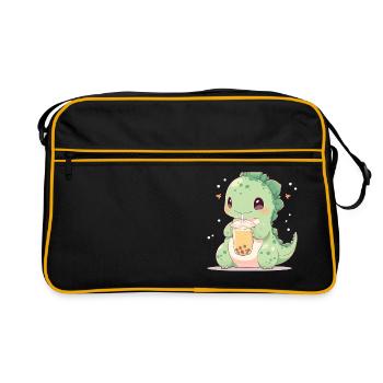 Kawaii Dinosaur Drinks Boba Bubble Tea Chibi - Retro Bag - black/gold - Front