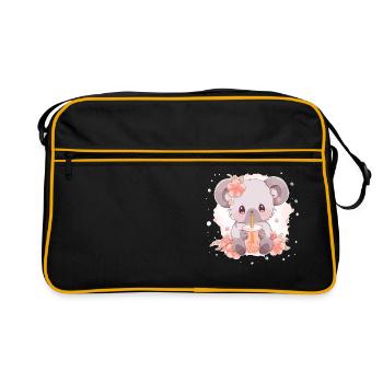 Kawaii Koala trinkt Boba Bubble Tea Chibi - Retro Tasche - Schwarz/Gold - Vorne