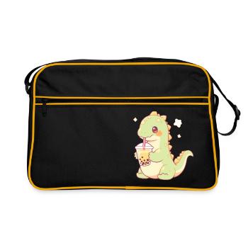 Kawaii Dinosaur Drinks Boba Bubble Tea Chibi - Retro Bag - black/gold - Front