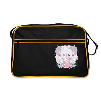 Kawaii Koala trinkt Boba Bubble Tea Chibi - Retro Tasche - Schwarz/Gold - Vorne