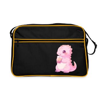Kawaii Dinosaur Drinks Boba Bubble Tea Chibi - Retro Bag - black/gold - Front