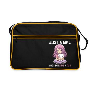 Kawaii Girl Anime Manga Fille et chat - Sac Retro - noir/or - Devant