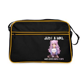 Kawaii Girl Anime Manga Fille et chat - Sac Retro - noir/or - Devant