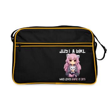 Kawaii Girl Anime Manga Fille et chat - Sac Retro - noir/or - Devant