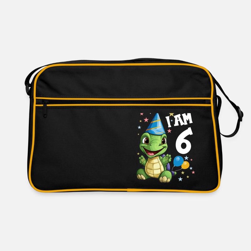 Ich bin 6 Schildkröten Schildkröte 6. Geburtstag - Retro Tasche - Schwarz/Gold