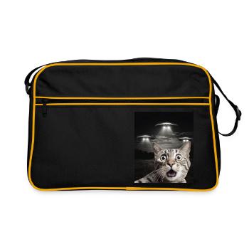 Funny cats selfie in front of UFOs cat UFO - Retro Bag - black/gold - Front