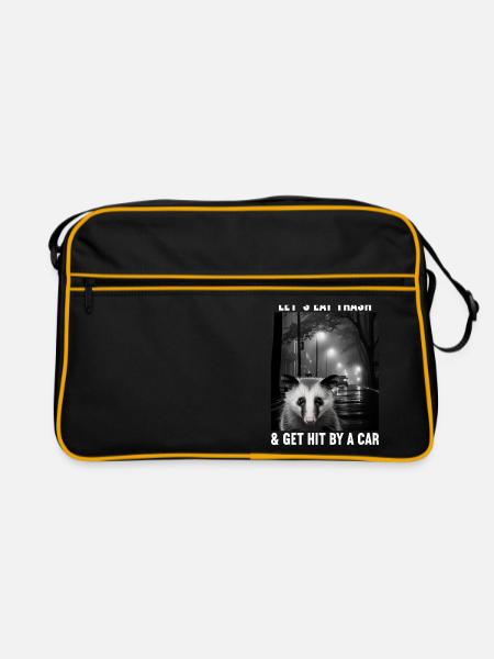 Lets eat Trash and get hit by a Car Opossum Possum - Retro Tasche - Schwarz/Gold - Vorne
