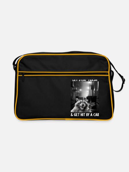 Lets eat Trash and get hit by a Car Raccoon - Retro Bag - black/gold - Front