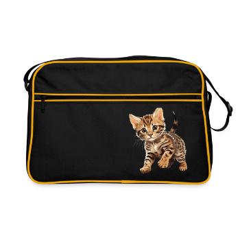 Chat du Bengale Bengalkatze - Sac Retro - noir/or - Devant