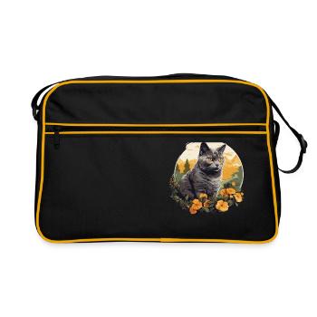Chartreux Cat Carthusian Cat - Retro Bag - black/gold - Front