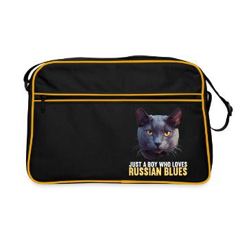 Chat bleu russe Russisch Blau Katze - Sac Retro - noir/or - Devant