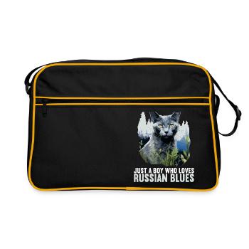 Chat bleu russe Russisch Blau Katze - Sac Retro - noir/or - Devant