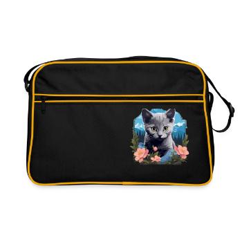 Chat bleu russe Russisch Blau Katze - Sac Retro - noir/or - Devant