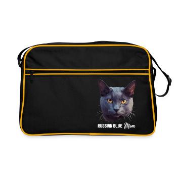 Chat bleu russe Russisch Blau Katze - Sac Retro - noir/or - Devant
