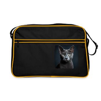 Chat bleu russe Russisch Blau Katze - Sac Retro - noir/or - Devant