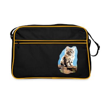 Siberian Cat Sibirische Katze - Retro Tasche - Schwarz/Gold - Vorne