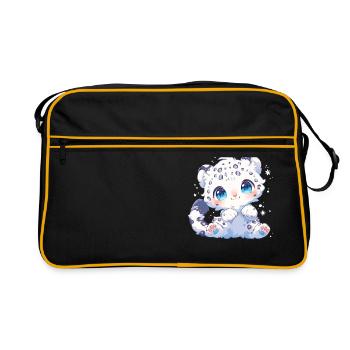 Snow Leopard Schneeleoparden Schneeleopard - Retro Tasche - Schwarz/Gold - Vorne