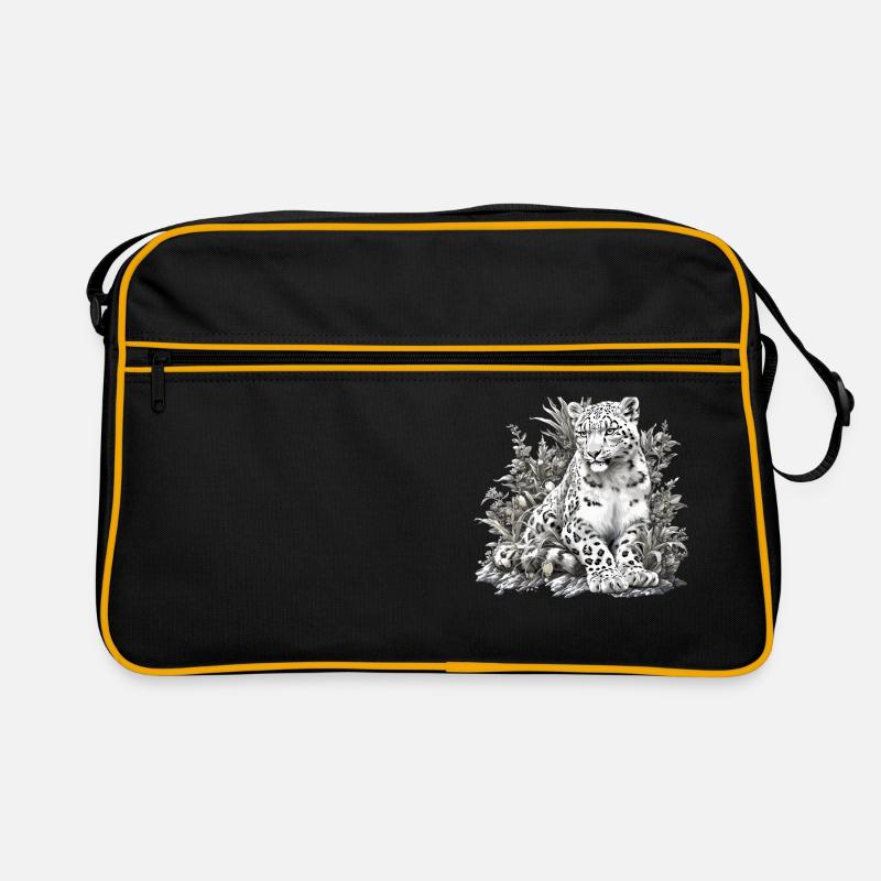 Snow Leopard Schneeleoparden Schneeleopard - Retro Tasche - Schwarz/Gold