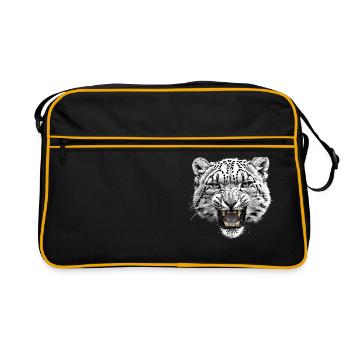 Snow Leopard Schneeleoparden Schneeleopard - Retro Tasche - Schwarz/Gold - Vorne