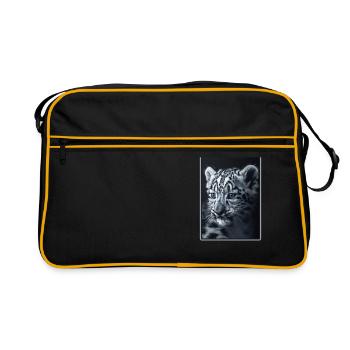 Snow Leopard Schneeleoparden Schneeleopard - Retro Tasche - Schwarz/Gold - Vorne