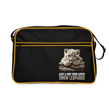 Snow Leopard Schneeleoparden Schneeleopard - Retro Tasche - Schwarz/Gold - Vorne