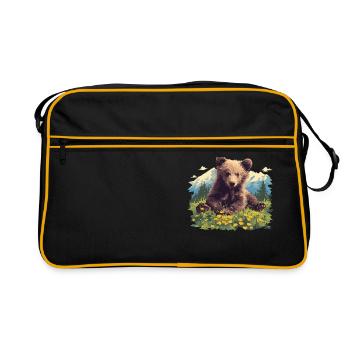 Bear Bären Bär - Retro Tasche - Schwarz/Gold - Vorne