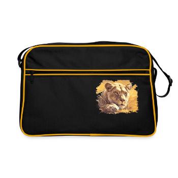 Lioness Löwinnen Löwin - Retro Tasche - Schwarz/Gold - Vorne