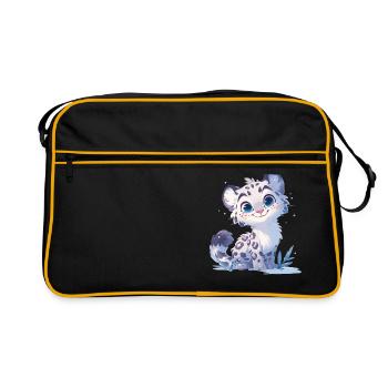 Snow Leopard Schneeleoparden Schneeleopard - Retro Tasche - Schwarz/Gold - Vorne