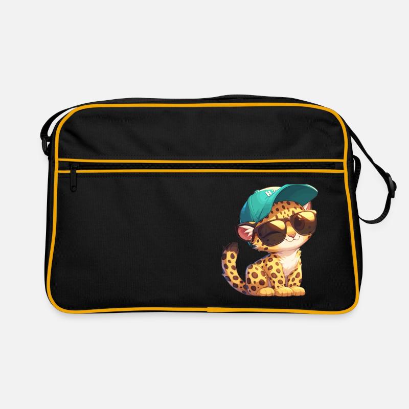 Leoparden Leopard - Retro Tasche - Schwarz/Gold