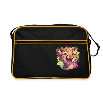 Leoparden Leopard - Retro Tasche - Schwarz/Gold - Vorne