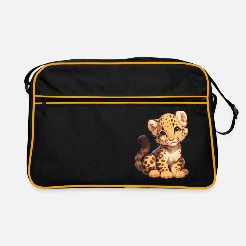 Leoparden Leopard - Retro Tasche - Schwarz/Gold