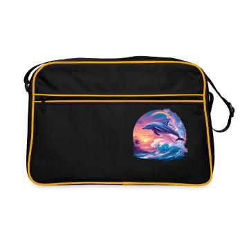 Dolphin Delfine Delfin - Retro Tasche - Schwarz/Gold - Vorne