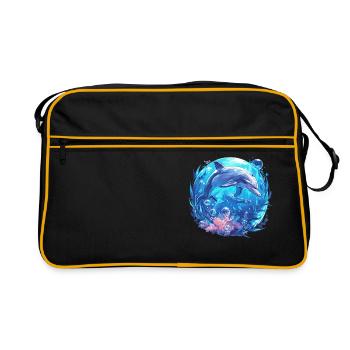 Dolphin Delfine Delfin - Retro Tasche - Schwarz/Gold - Vorne