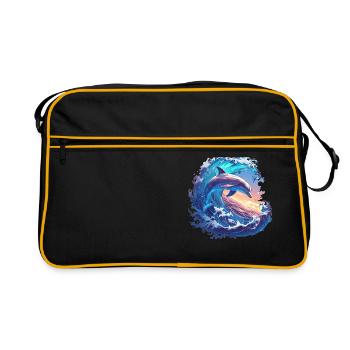Dolphin Delfine Delfin - Retro Tasche - Schwarz/Gold - Vorne