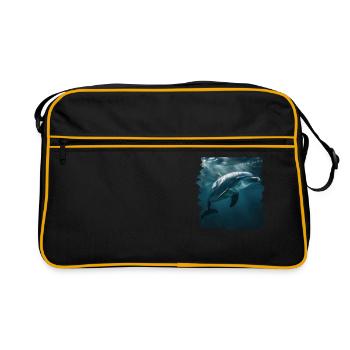 Dolphin Delfine Delfin - Retro Tasche - Schwarz/Gold - Vorne